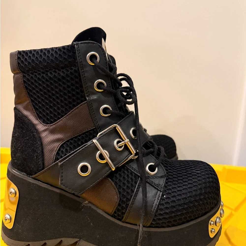 Demonia Black and Silver Heeled Boots - Picture 4 of 4